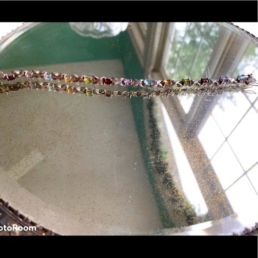 Sterling silver multi-gem stone bracelet 7” - Picture 7 of 13